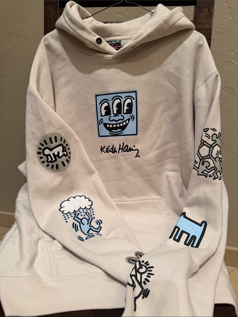 Keith Haring Cream Graphic Hoodie with Signature Pop-Art Prints